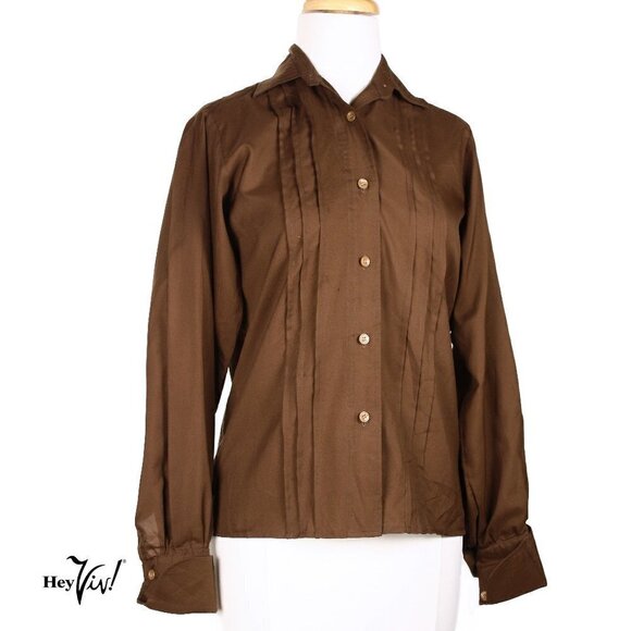 Vintage Mr Alex Shirt Dark Brown Button Up w Fold Up Cuffs Size M/L - Hey Viv - Picture 1 of 7